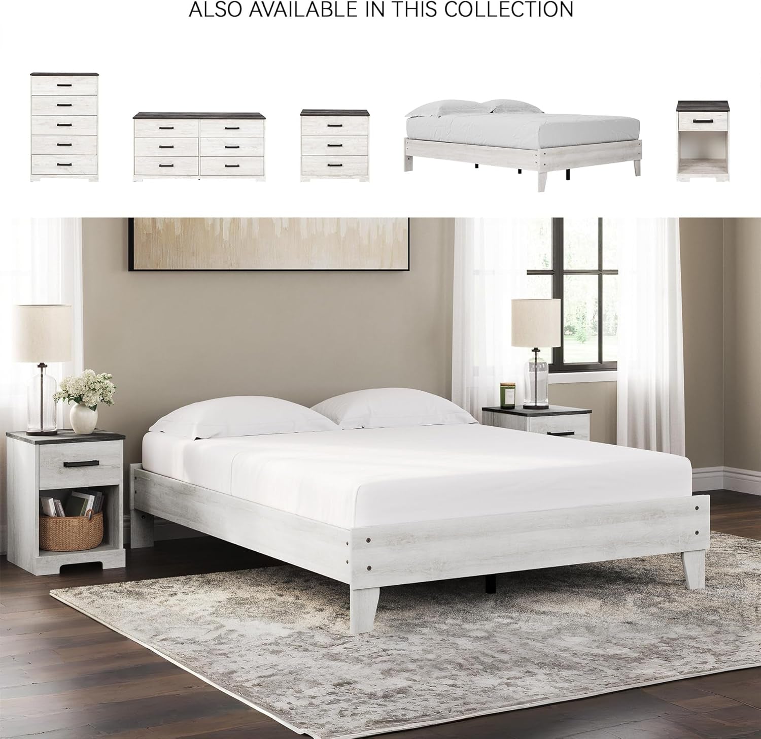 Shawburn Modern Farmhouse Platform Bed, Queen, Whitewash