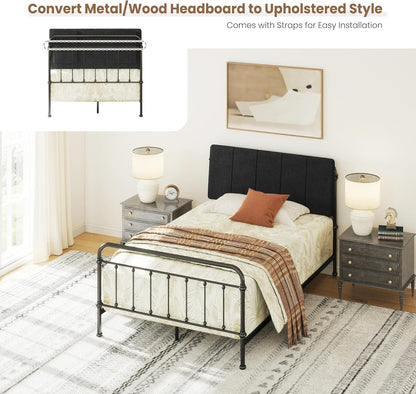 Twin Size Headboard Only-No Assembly, Upholstered Headboard Twin Size Linen Fabric Modern Style Headboards Extra-Thick, Black