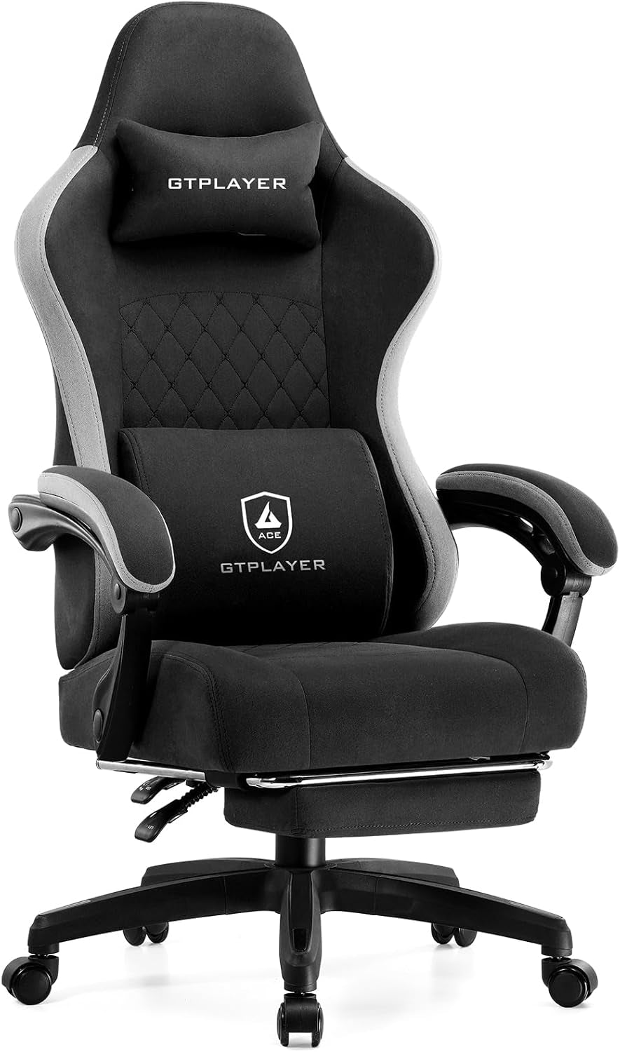 Office Chair, Gaming Computer Desk Fabric Chair with Footrest, High Back Ergonomic Office Chair with Pocket Spring Lumbar Support and Linkage Armrests Adjustable Height Swivel for Home Task