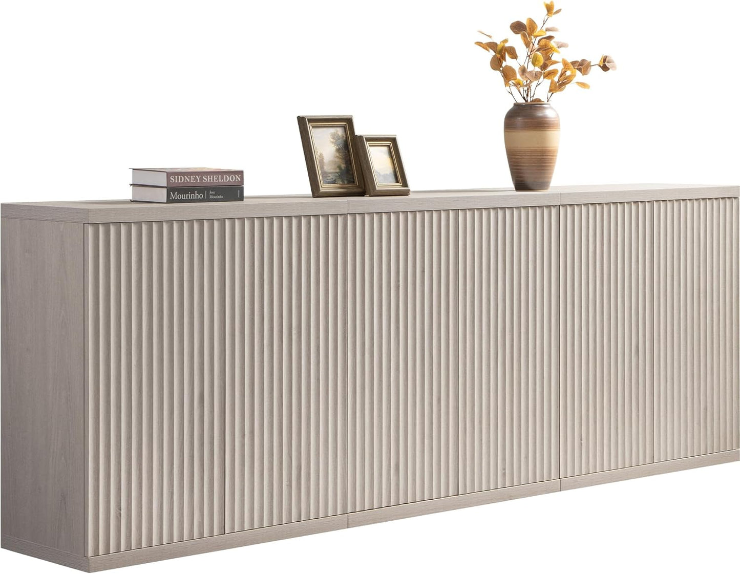 Buffet Cabinet with Storage Accent Sideboard Modern Credenza with Doors & Shelves Fluted Media Console Mid Century Coffee Bar Table for Living Room Kitchen Dining Room Hallway(3Pcs)