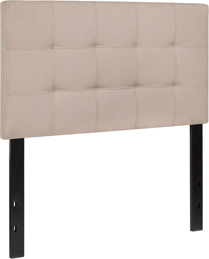 Bedford Box Stitch Tufted Upholstered Twin Size Headboard in Beige Fabric