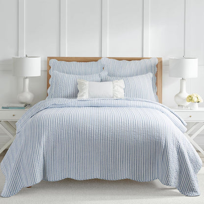 - Martha Stripe - Euro Sham Set of 2 - Stripe - Blue and White - (26X26In.), No Insert - Cotton