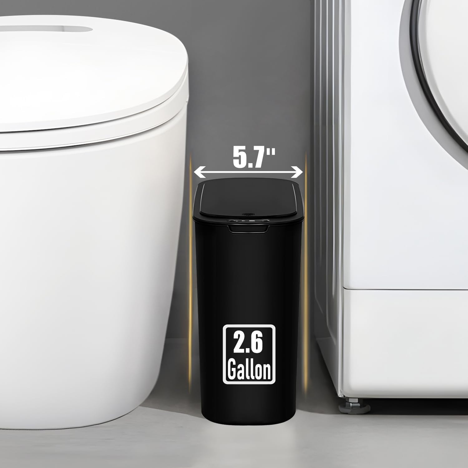 Automatic Motion Sensor Bathroom Trash Can with Lid, 2.6 Gallon Touchless Trash Bin, Smart Garbage Can Plastic Slim Wastebasket for Bedroom, Office, Dorm (Black)