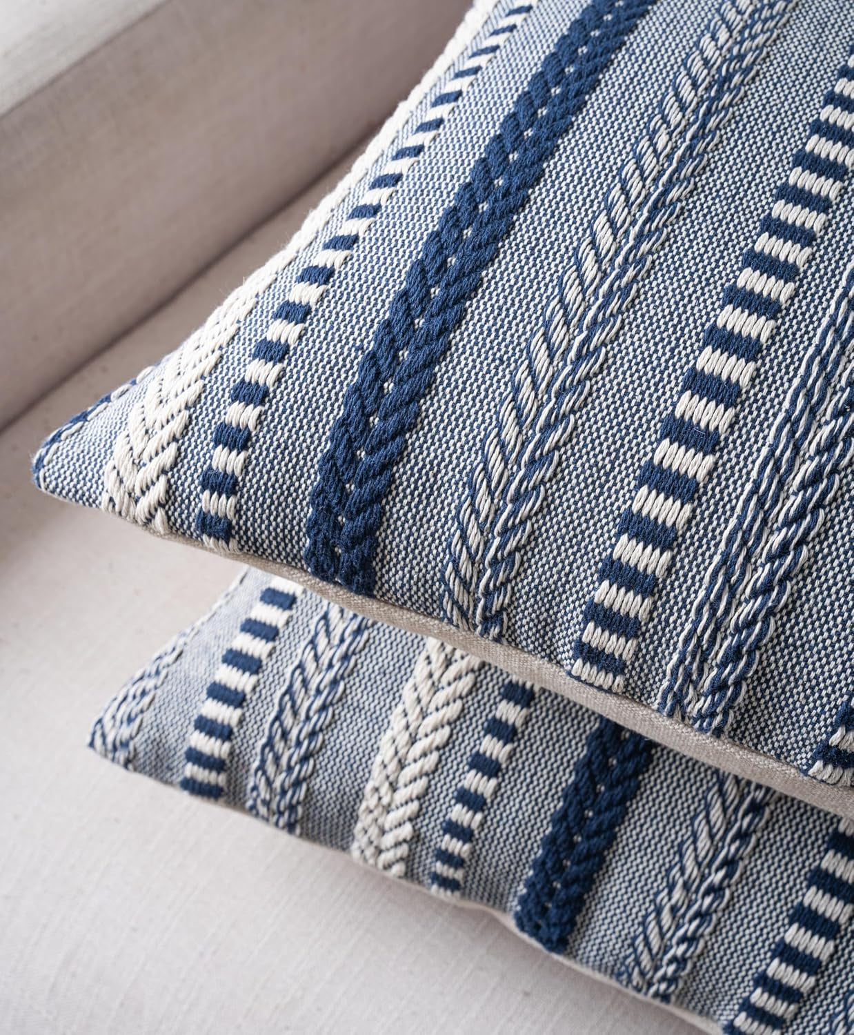 Boho Throw Pillow Covers 18X18 Inch Set of 2, Farmhouse Decorative Couch Pillow Cases, Navy Blue Accent Pillows of Bed, Sofa Bedroom Living Room Home Decor Cushion Cover