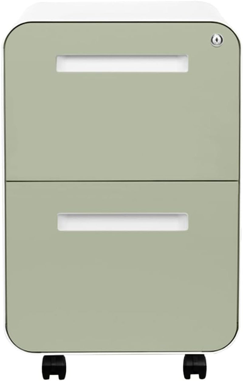 Stockpile 2 Drawer Mobile File Cabinet with Lock - under Desk Metal Filing Cabinet, Legal/Letter File Folders, Wheels and Stationary Feet, Pre-Assembled, Sage Green