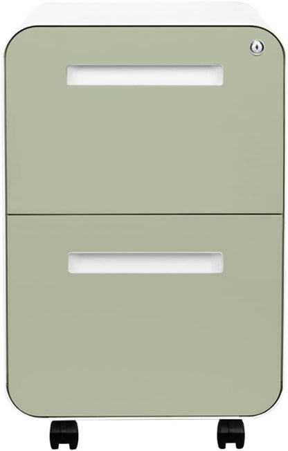Stockpile 2 Drawer Mobile File Cabinet with Lock - under Desk Metal Filing Cabinet, Legal/Letter File Folders, Wheels and Stationary Feet, Pre-Assembled, Sage Green