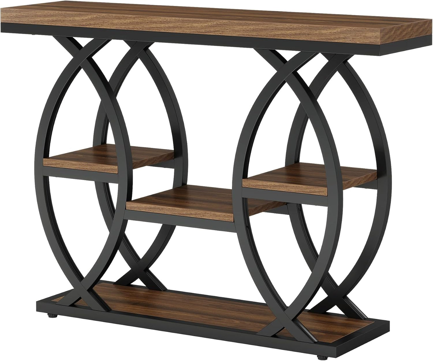 39.4" Console Table, Industrial 4-Tier Sofa Table Entryway Table with Storage Shelves, Narrow Wood Accent Tables with Metal Frame for Small Spaces, Hallway, Foyer, Rustic Brown