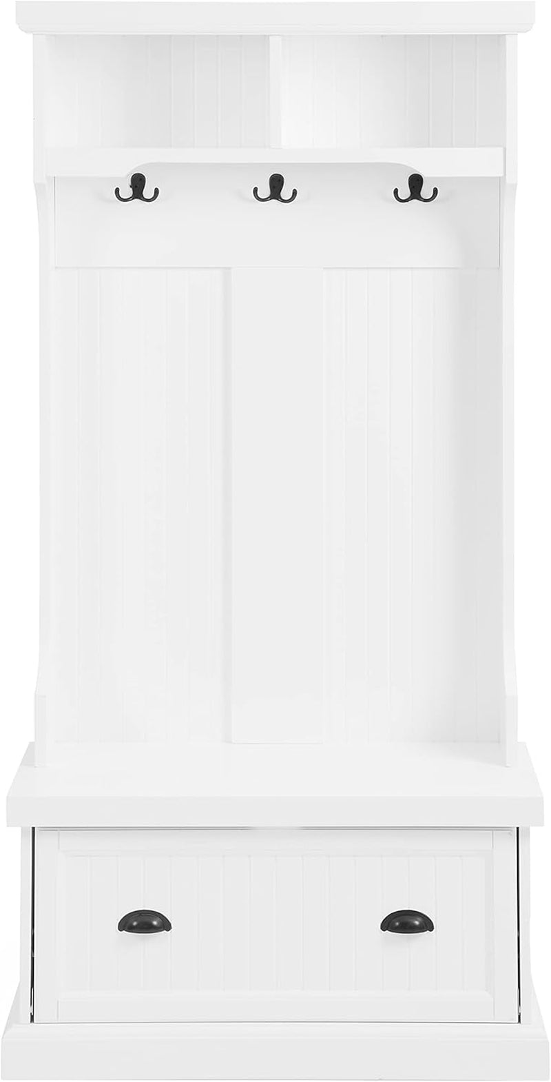 Shoreline Hall Tree with Storage Cabinets and Coat Rack Hooks for Hanging, White