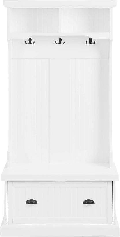 Shoreline Hall Tree with Storage Cabinets and Coat Rack Hooks for Hanging, White