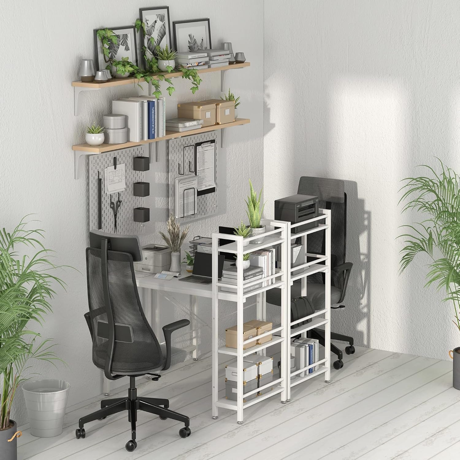 35" Small Computer Desk with 4-Tier Bookshelf, Home Office Desk Writing Workstation Study Table Multipurpose for Small Space Work - All White