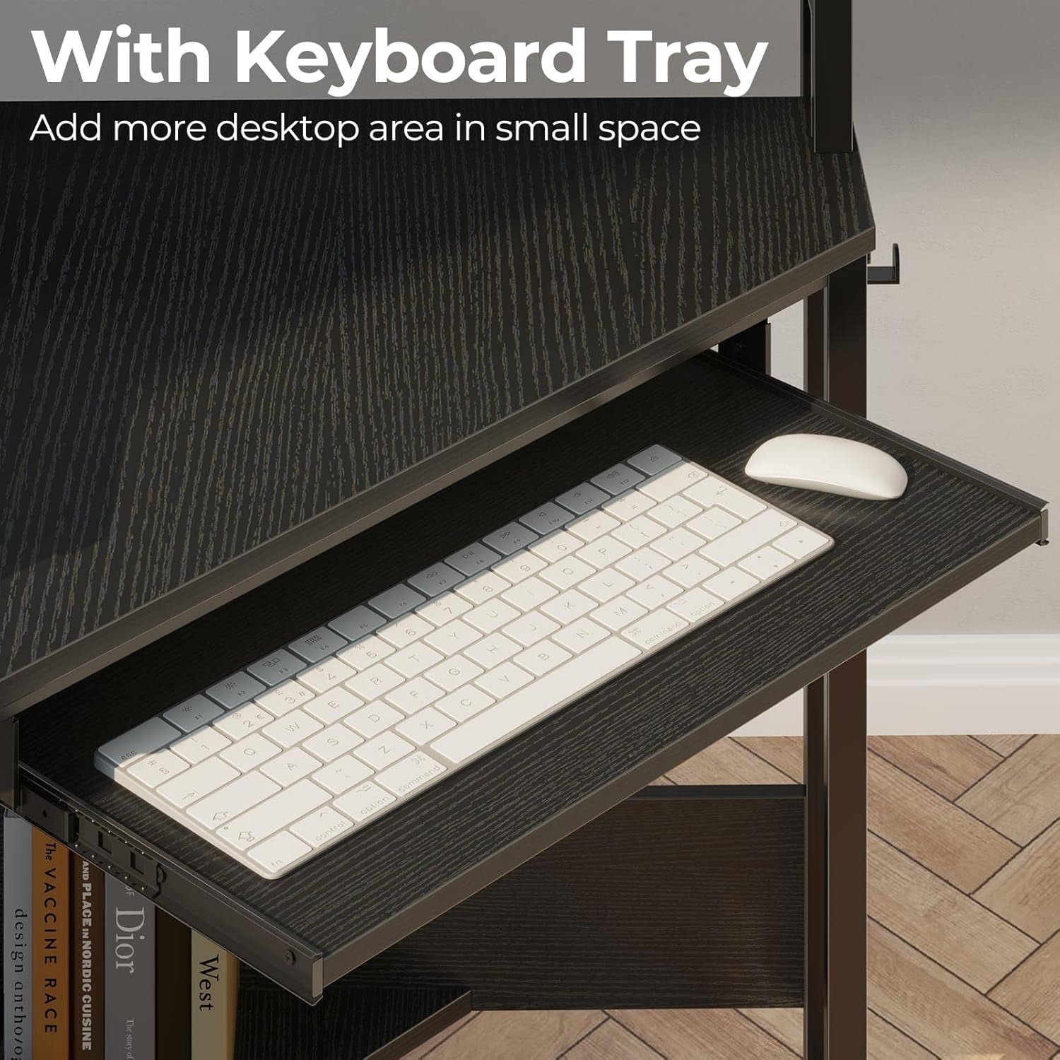 Corner Desk,44.5" W X 34.5" H Small Computer Desk with Power Outlets, Gaming Desk with LED Lights, Triangle Corner Table with Keyboard Tray & Monitor Stand for Small Space, Black