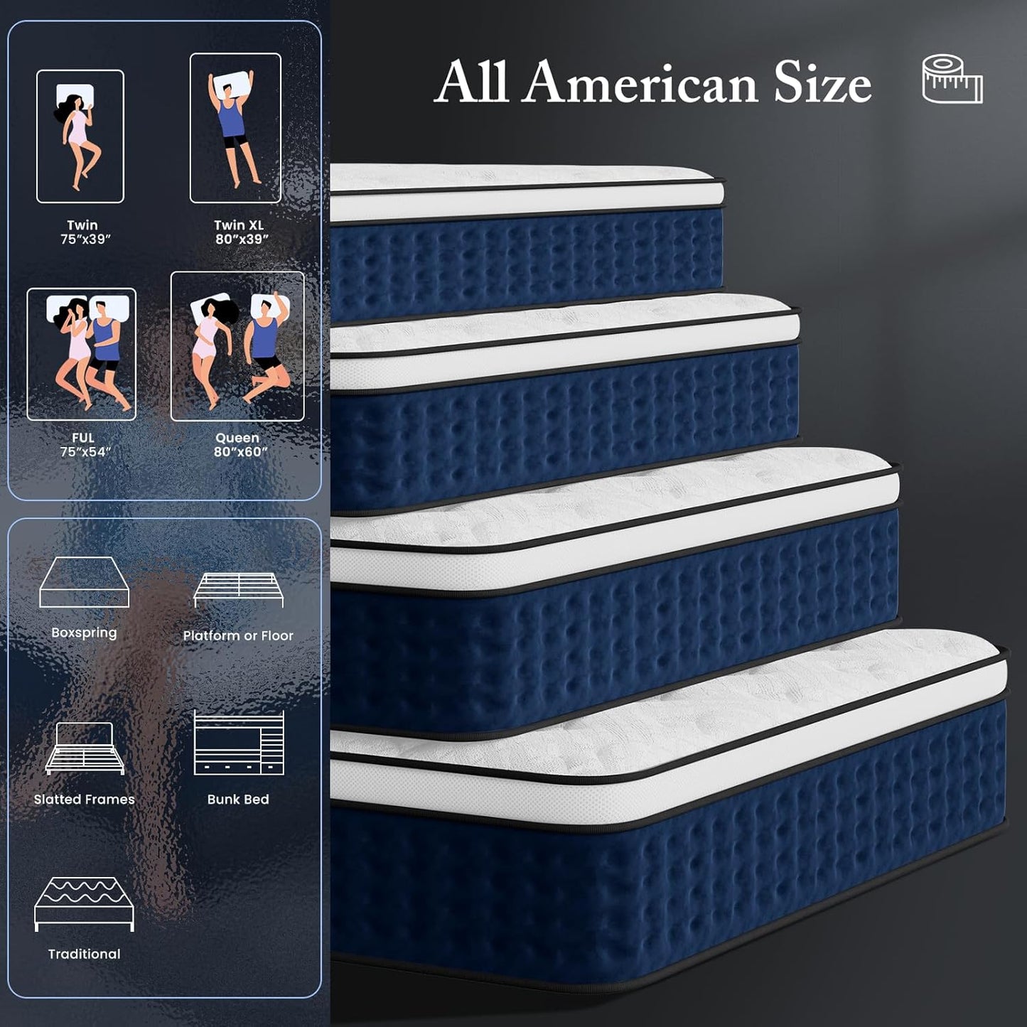 King Size Mattress, 14 Inch Hybrid King Mattress in a Box with Gel Memory Foam [New Version], Individually Pocket Coils Springs, Pressure Relief Motion Isolation, Edge Support, Medium Firm