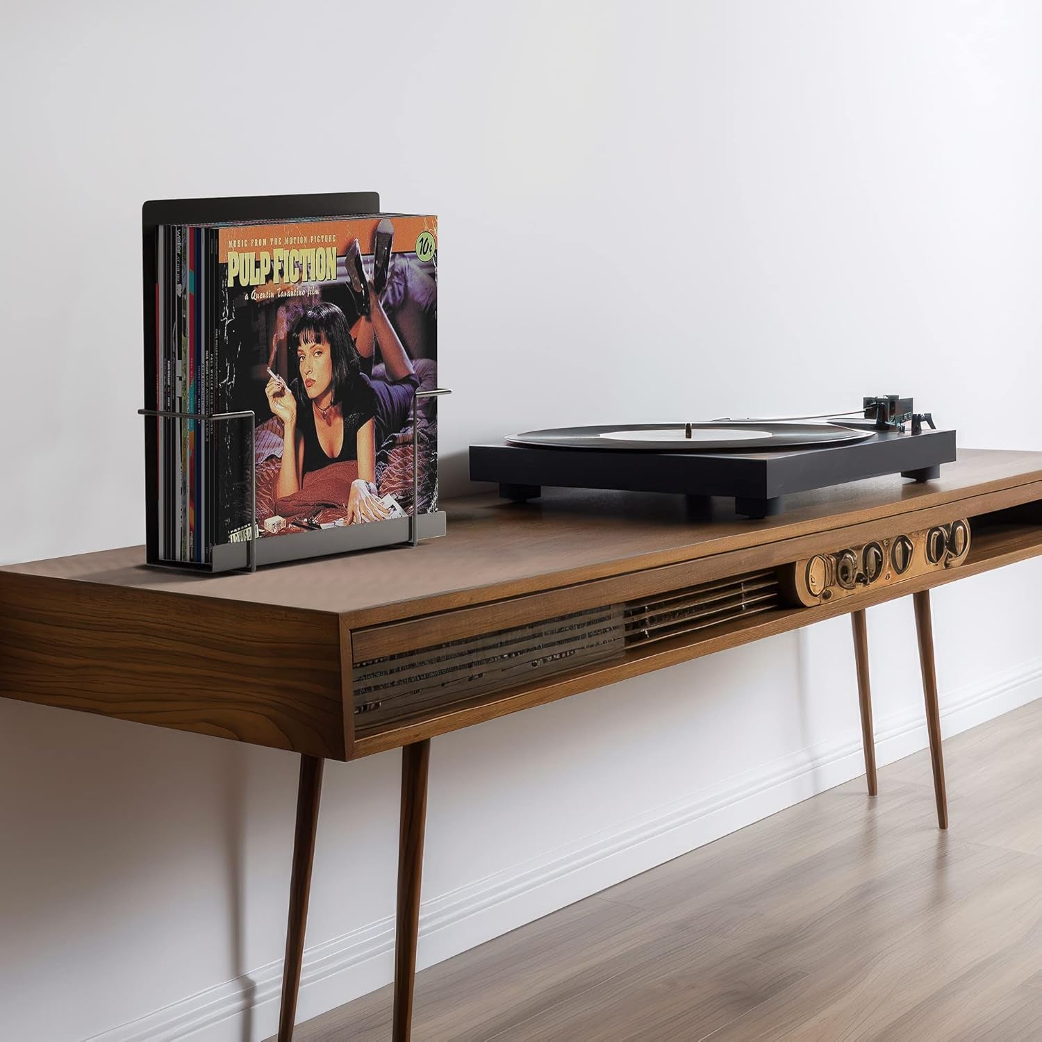 Vinyl Storage Display Holder (2Pk) - Wall Mount Record Shelf - Matte Black, Fits 30 Lps, Minimalist Steel Shelves, Frame Album Art