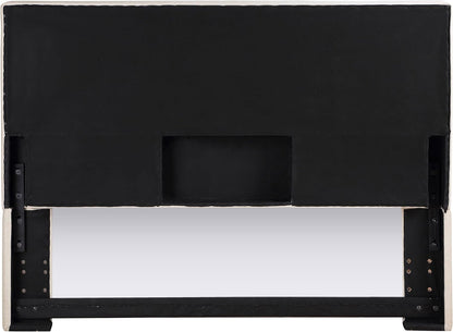 Home Furnishings - Pirro - Pine Wood - Upholstered Panel Headboard with Rectangular Profile, Smooth Edges, Foam Padding and Transitional Style - Bedroom - Queen/Full Size - Sand - 315980QF