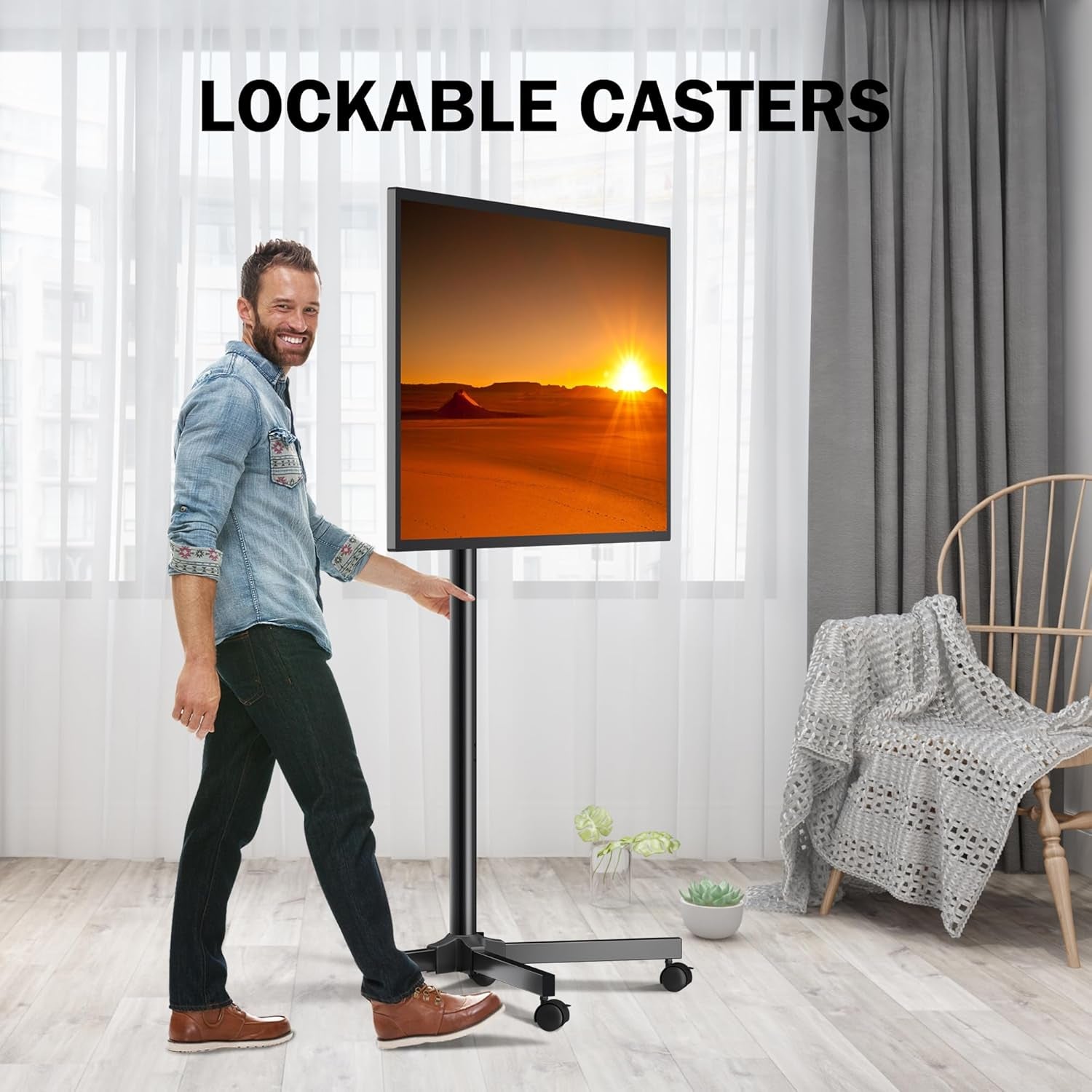 Mobile TV Carts, Rotating Rolling TV Stand on Wheels for 13-50" Flat/Curved Tvs Height Adjustable 30° Tilt Floor TV Stand Portable Monitor Stand Holds up to 44Lbs Max VESA 200X200Mm ML1350