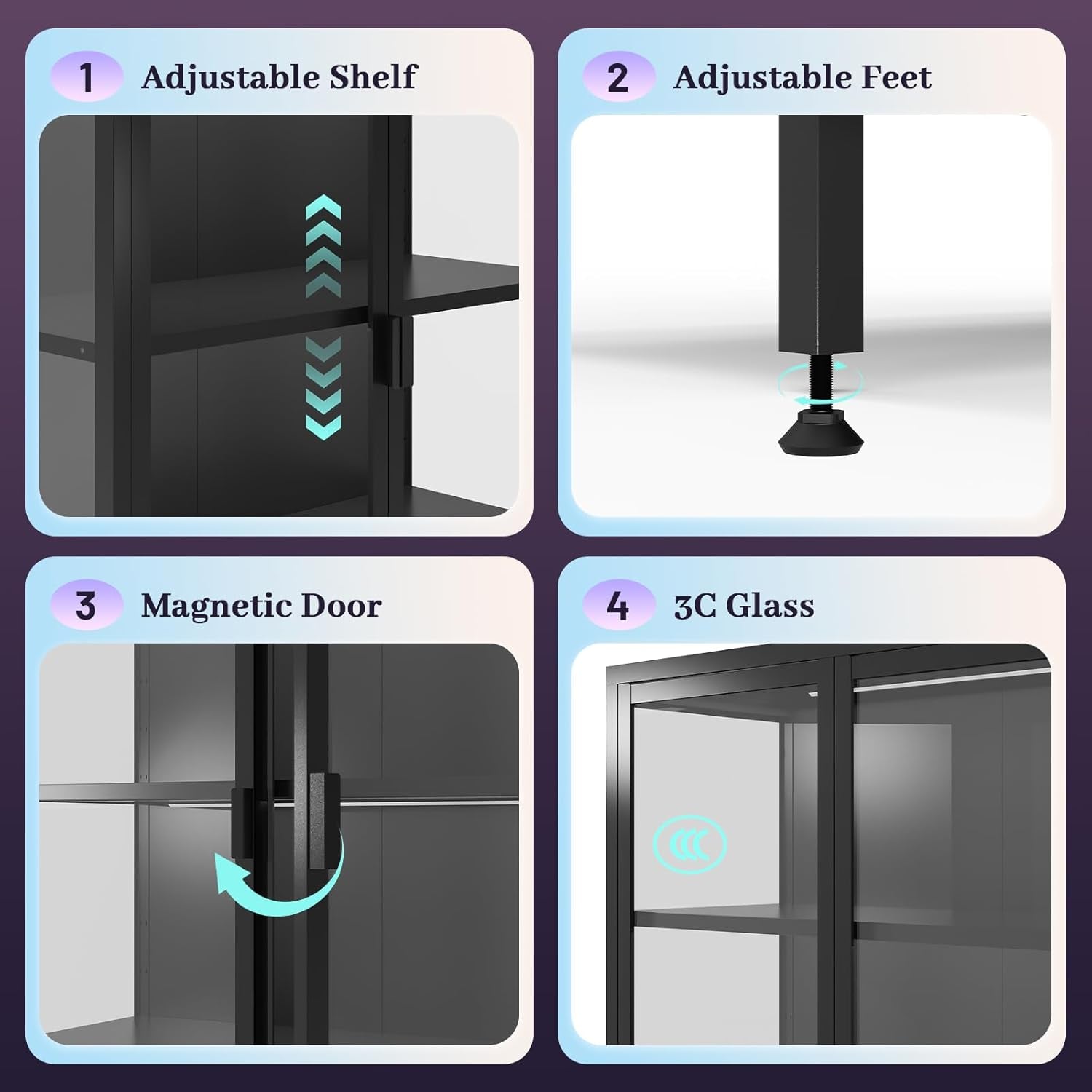 71" H Display Cabinet with Glass Doors,Display Case with LED Sensor Lights,Glass Display Cabinet with Adjustable Shelves and Feet,Display Cabinets for Living Room/Bedroom/Kitchen