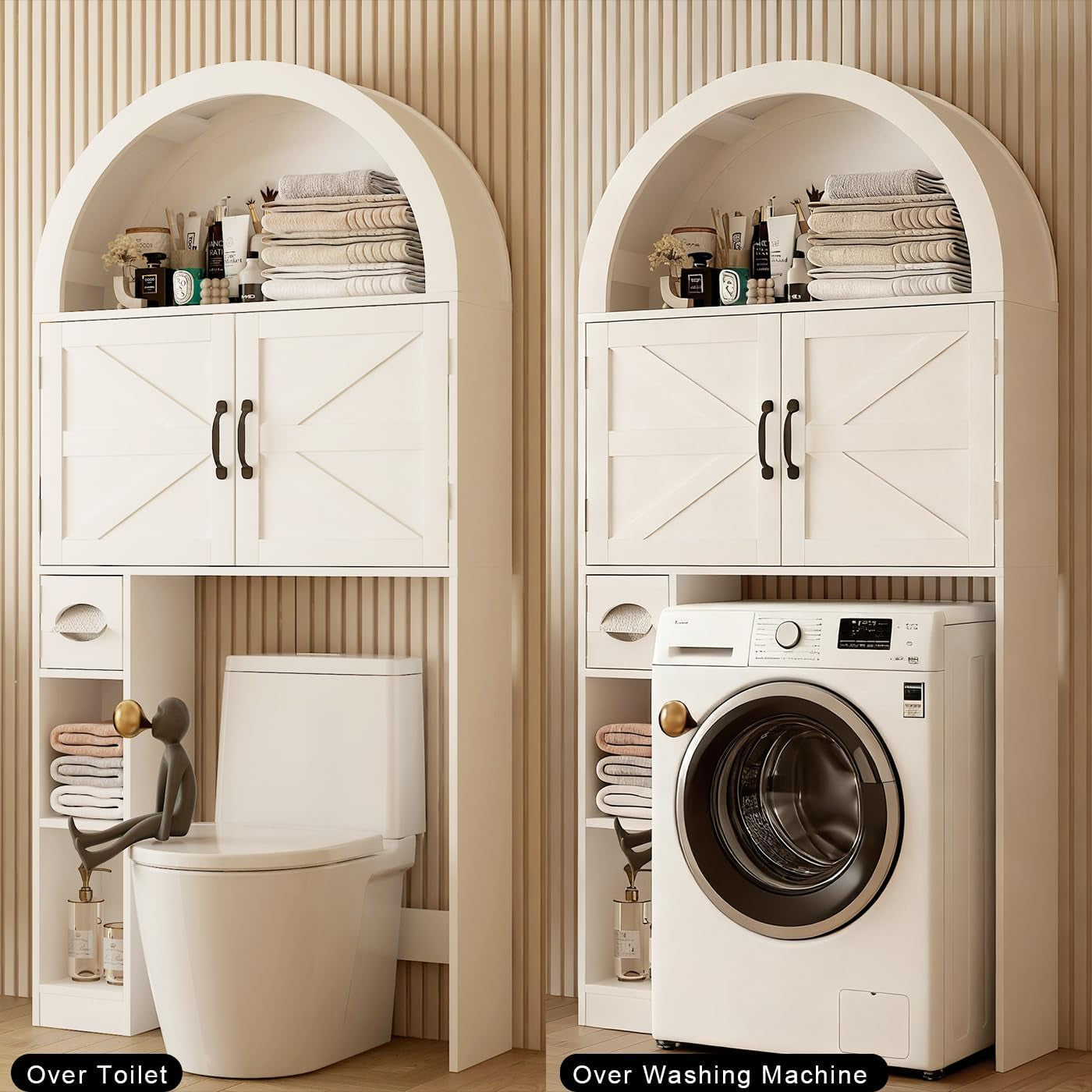 Over the Toilet Storage Cabinet, Space Saving Bathroom Organizer and Storage with Door, for Bathroom, Laundry, Restroom, White