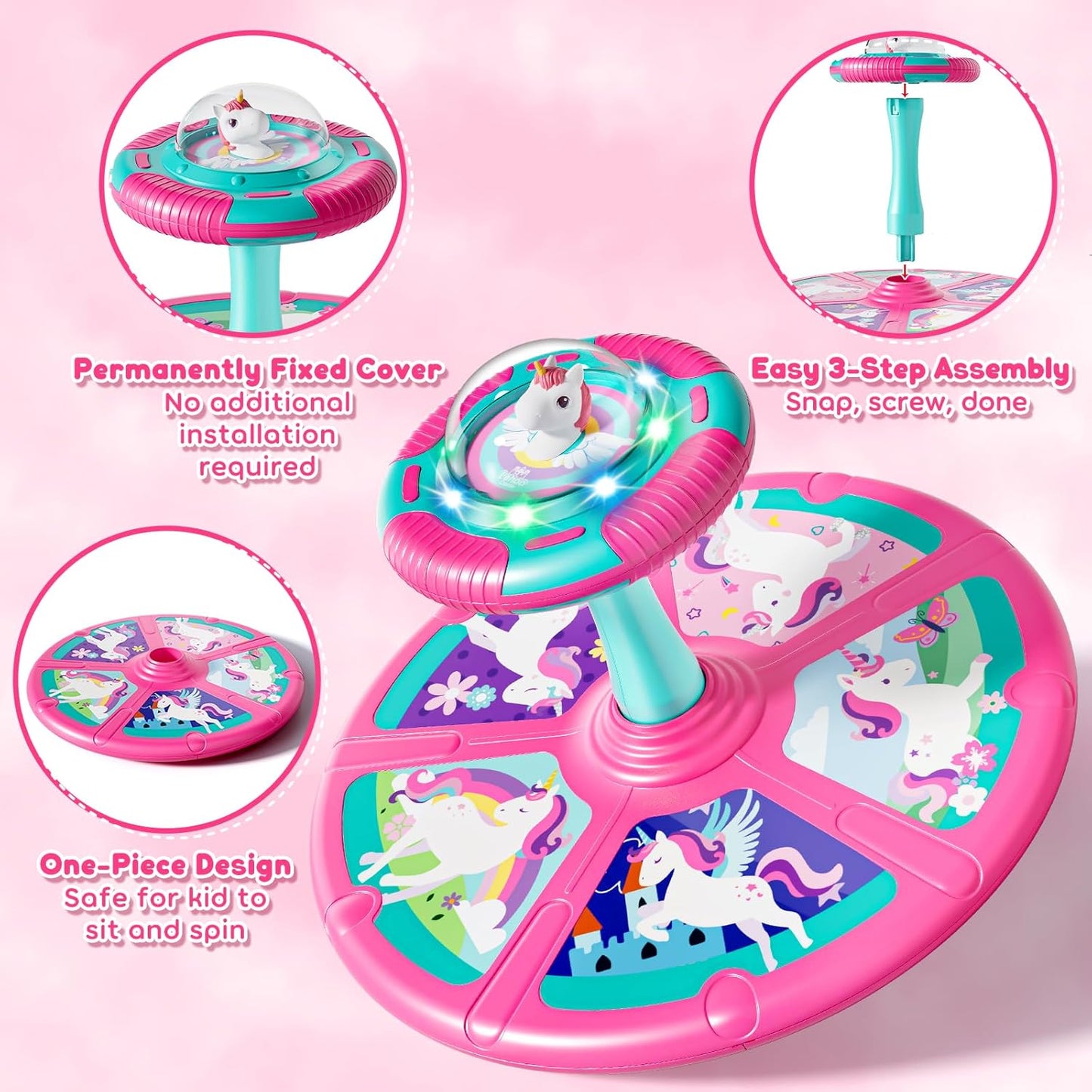 Sit and Spin Toys for Toddlers 1-3 Girls, Toddler Sit N Spin with Lights and Music, 360°Spinning Seat for Body Balance Training, Sensory Toys Birthday Gift for Kids 2-4