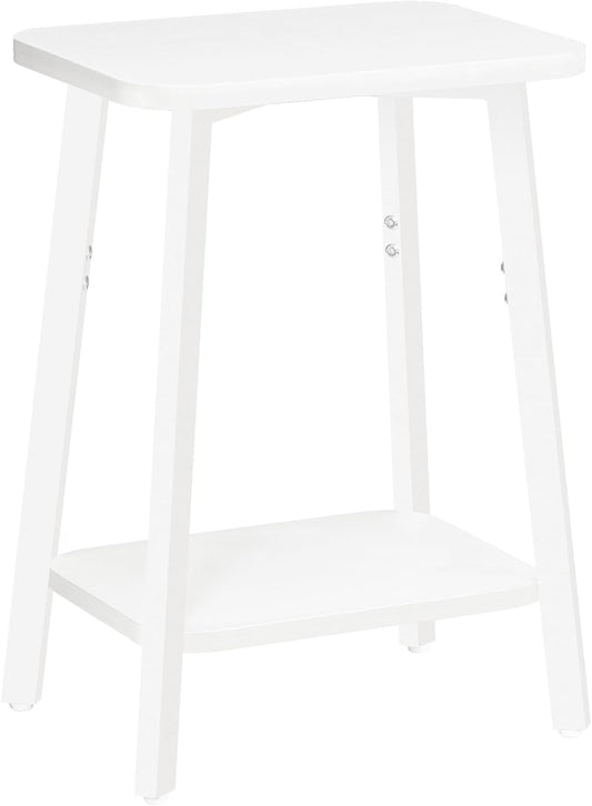 Side Table, Small Rectangular End Table with Storage Shelf, 2-Tier Bedside Table Sofa Couch Table, Nightstand for Small Spaces, Living Room, Bedroom, White ETWT4701