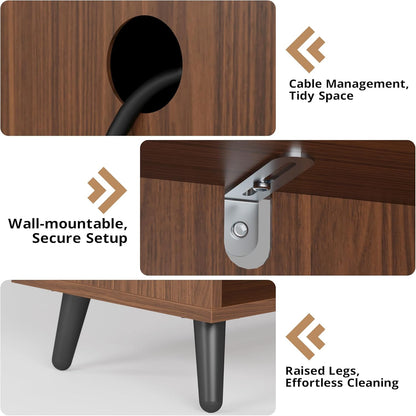 Large Record Player Stand 55", Holds 600+ Vinyl Record Storage Cabinet with Charging Station, Mid Century Modern Turntable Stand for Living Room, Bedroom, Brown