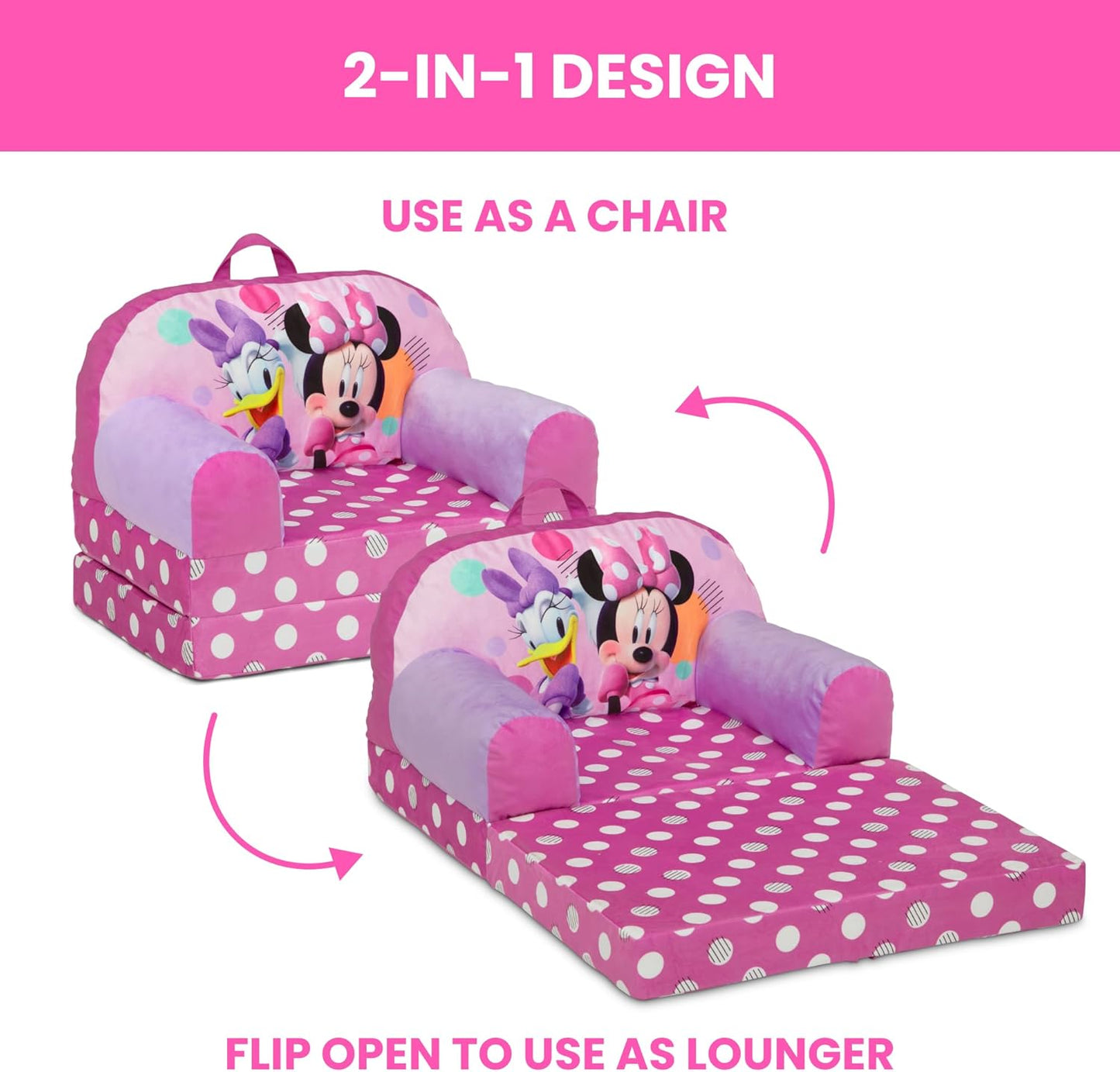 - Minnie Mouse Cozee Buddy Flip-Out Kids Chair, Pink