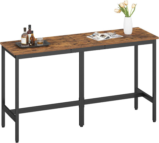 Bar Table, Narrow Long Kitchen Dining Table, Sturdy Metal Frame, Industrial, 15.7 X 63 X 35.4 Inches, Rustic Brown and Ink Black ULBT160K01V1