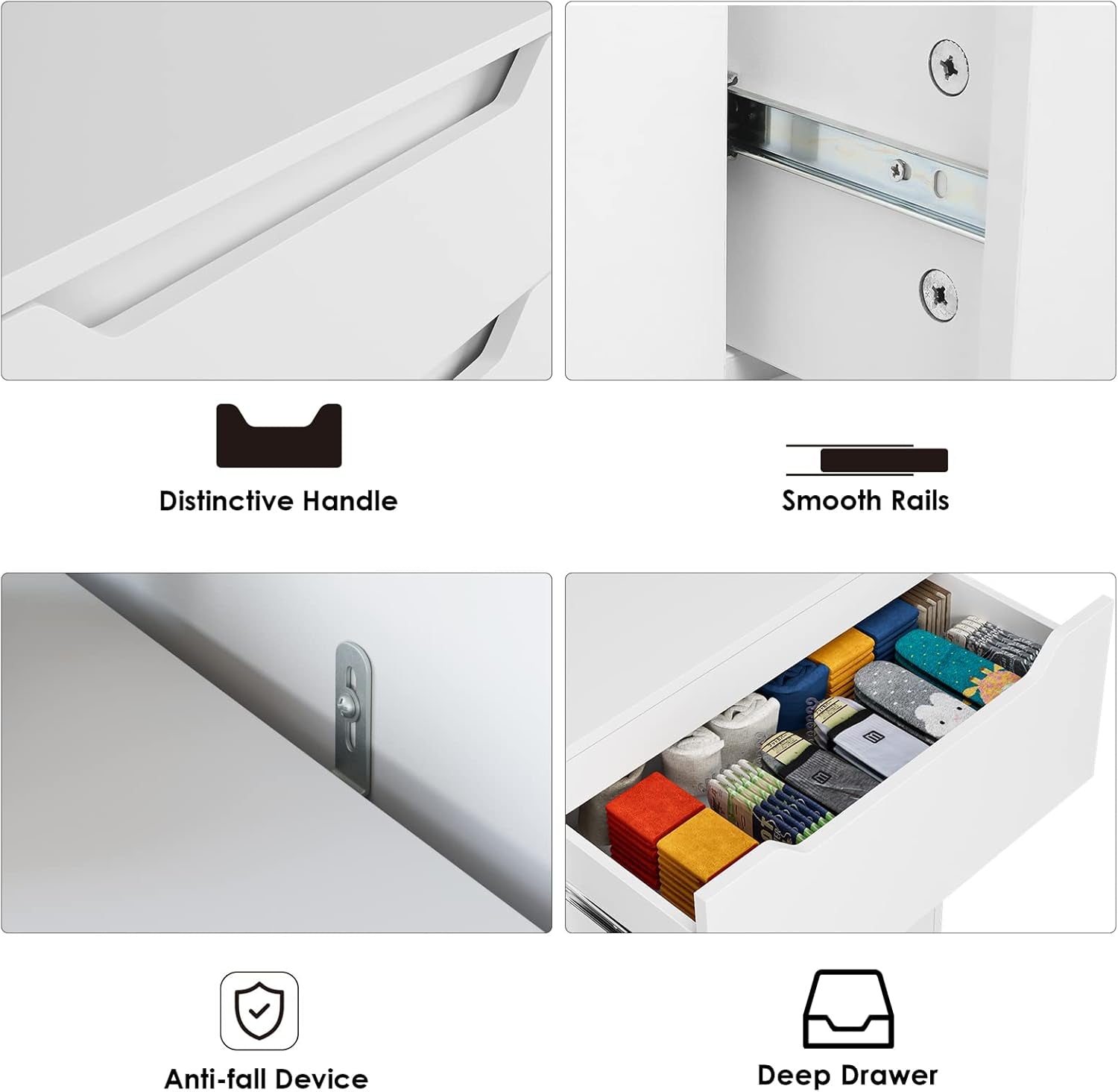 Modern 3 Drawer Dresser, Wood Chest of Drawers with Storage, Tall Nightstand with Cut-Out Handles, Side End Table, Accent Storage Cabinet for Living Room, Entryway, White