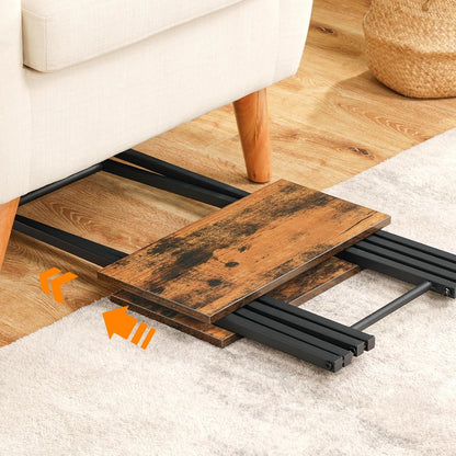 Folding TV Tray Table, Wooden TV Tray, Portable Sofa Side Table, Industrial Snack Table End Table for Small Spaces, Space-Saving, Easy to Install and Fold, Rustic Brown and Black BF27BZ01