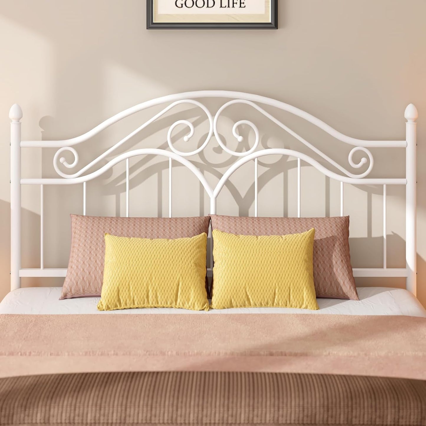 Headboard for Queen Size Bed Frame, Vintage Platform Bed Metal Headboard Only, Height Adjustable, Sturdy and Stable, Queen Size, Easy Assembly,White