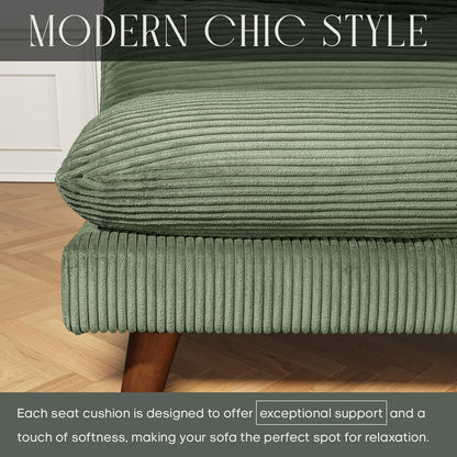 Futon Sofa Bed, 69 Inch Futon Couch with Adjustable Backrest, Corduroy Convertible Sleeper Sofa Bed, Folding Sleeper Recliner for Apartment, Living Room, Office, Green