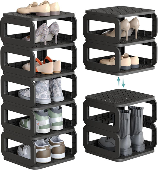 Shoe Rack, Shoe Organizer, 6 Shelves, Shoe Storage, Narrow Shoe Shelf, Open Shelf for Entryway, Living Room, Bathroom, Space-Saving, Ink Black ULPC037B01