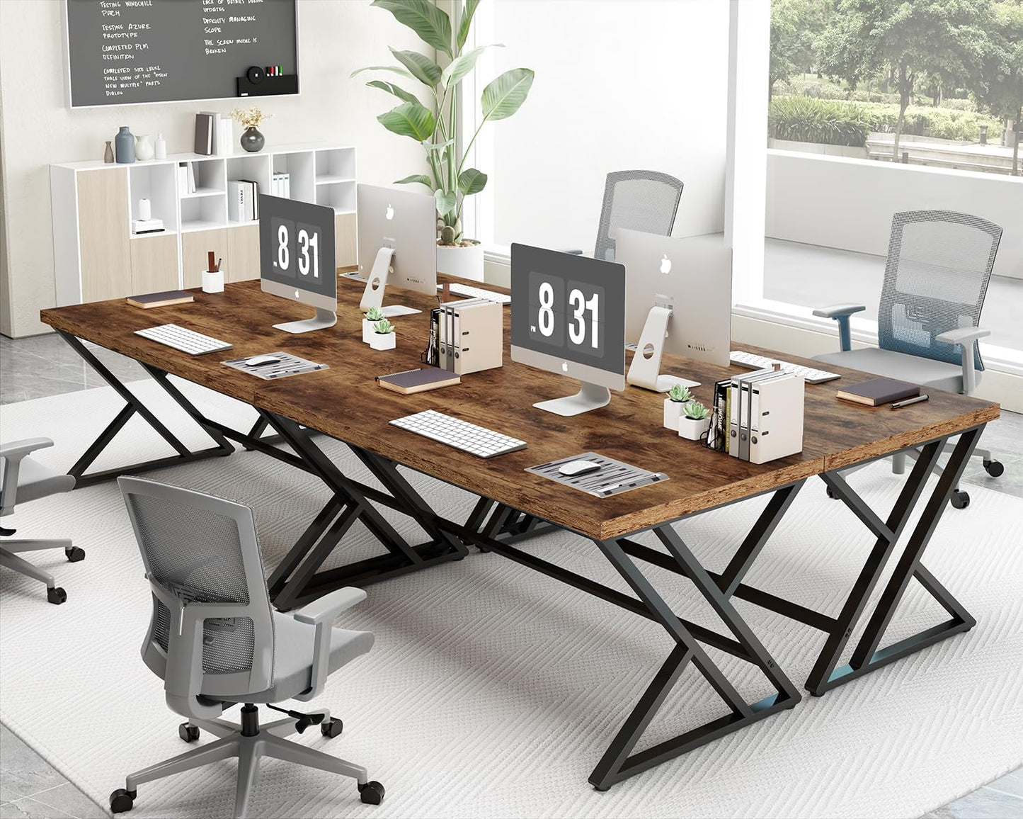 Rustic Computer Desk, Metal Wood Home Office Desk, Industrial Simple Study Executive Desk for Writing Work, Wooden Student Gaming Computer PC Table with Storage for Bedroom, 55 Inch, Rustic Brown