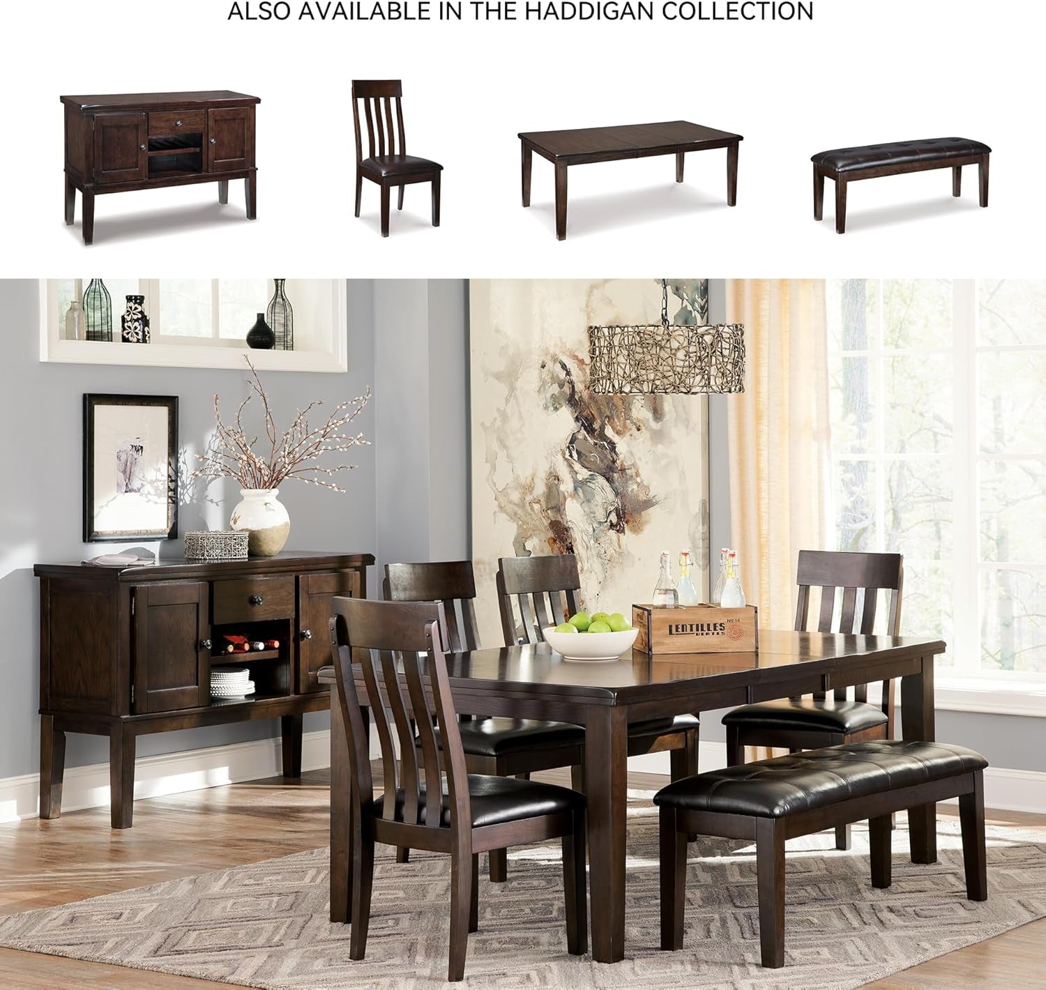 Haddigan Traditional Rectangular Dining Extension Table, Seats up to 8, Dark Brown