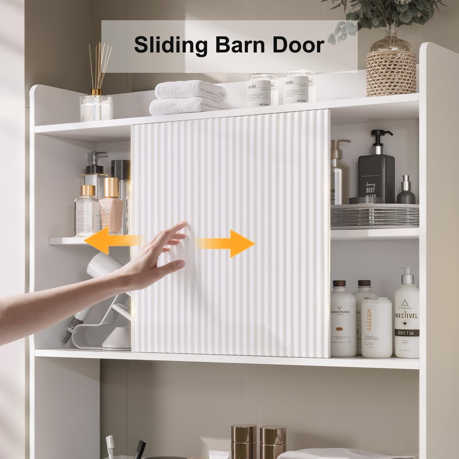 31.5" W over the Toilet Storage Cabinet with Sliding Door, Bathroom above Toilet Storage Cabinet with Adjustable Shelves, Toilet Paper Holder, Space Saver Cabinet for Bathroom, White