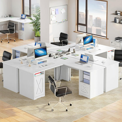 L Shaped Desk with Power Outlets, 60 Inch Computer Desk Corner Desk with File Drawer, Home Office Desk with Monitor Stand & Storage Shelves, L-Shaped Desk with File Cabinet, White