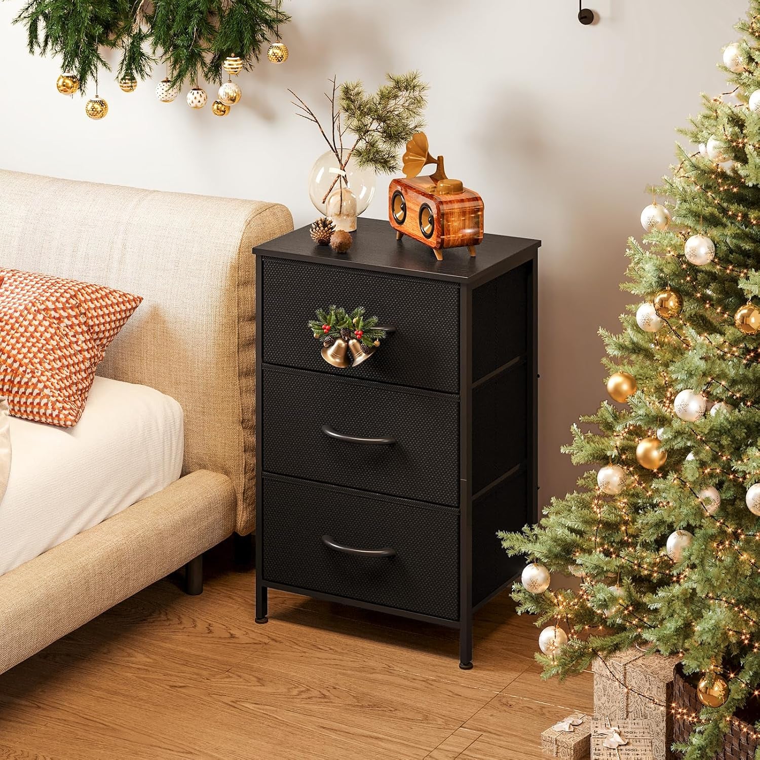 Dresser for Bedroom Nightstand Small Dressers Chest of Drawers End Table for Living Room, Closet Dresser with 3 Storage Drawers Organizer Clothes, Black