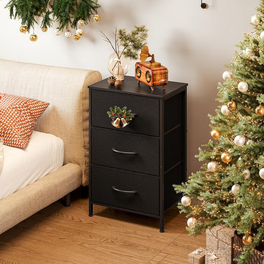 Dresser for Bedroom Nightstand Small Dressers Chest of Drawers End Table for Living Room, Closet Dresser with 3 Storage Drawers Organizer Clothes, Black