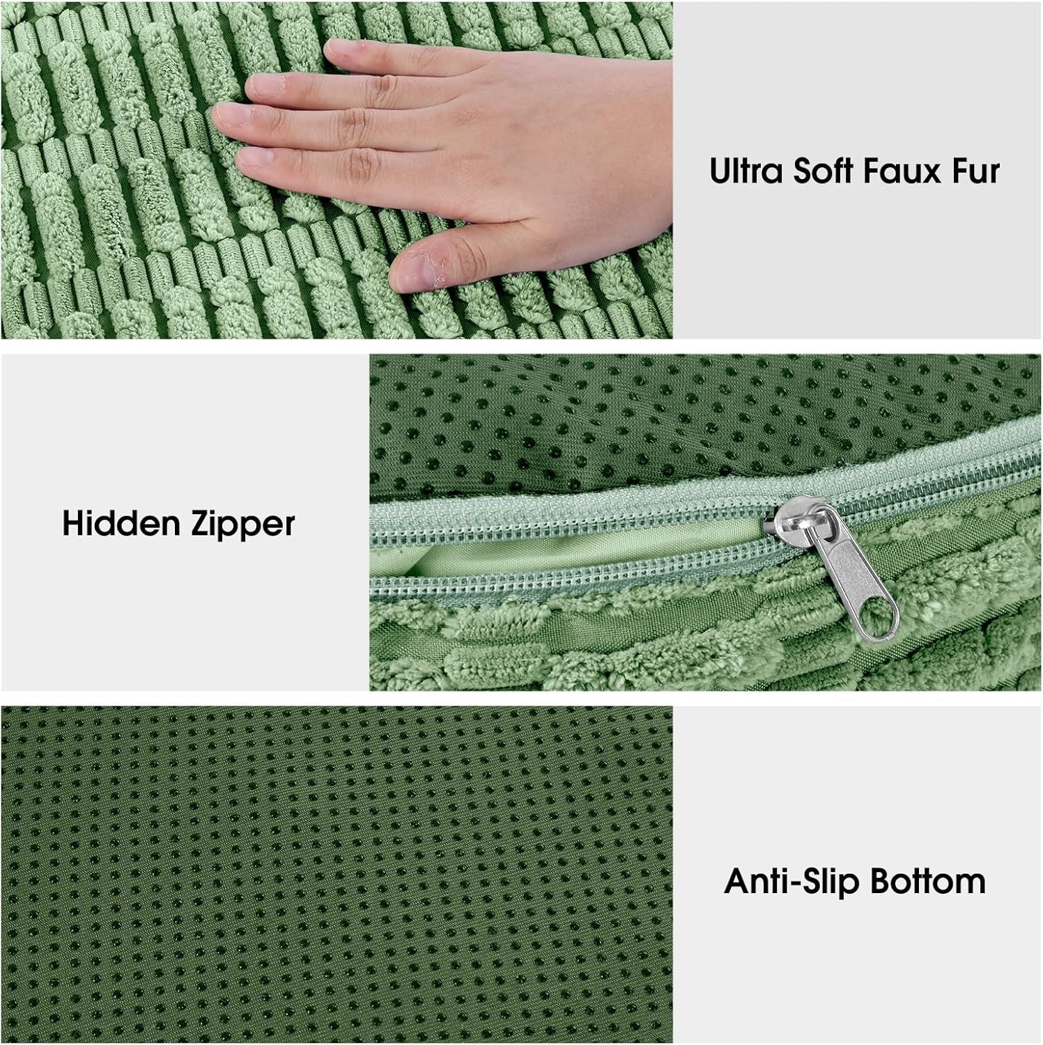 Unstuffed Ottoman Pouf Cover,Round Faux Fur Foot Stool, Fuzzy Chair, Floor Bean Bag(No Filler),Foot Rest with Storage for Living Room, Bedroom, Office, Striped Tufted (Sage Green)