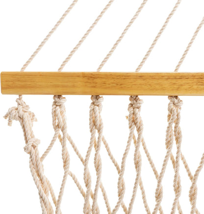 Single Oatmeal Duracord Rope Hammock – 12 Ft. X 50 In., 1-Person, 450 Lb Capacity, Oak Spreader Bar, Zinc-Plated Hardware, Handcrafted in the USA