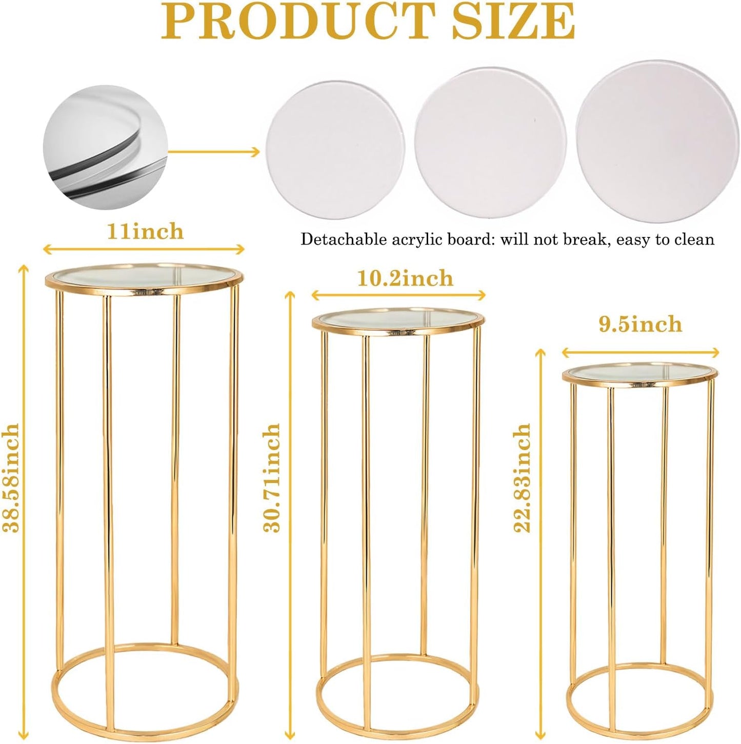 3PCS Cylinder Stands for Party, Gold Metal round Pedestal Stand, Flower Stand, Plant Stand, Cake Stand, Display Stand Tables for Weddings Party Birthday Festival Backdrop Decoration
