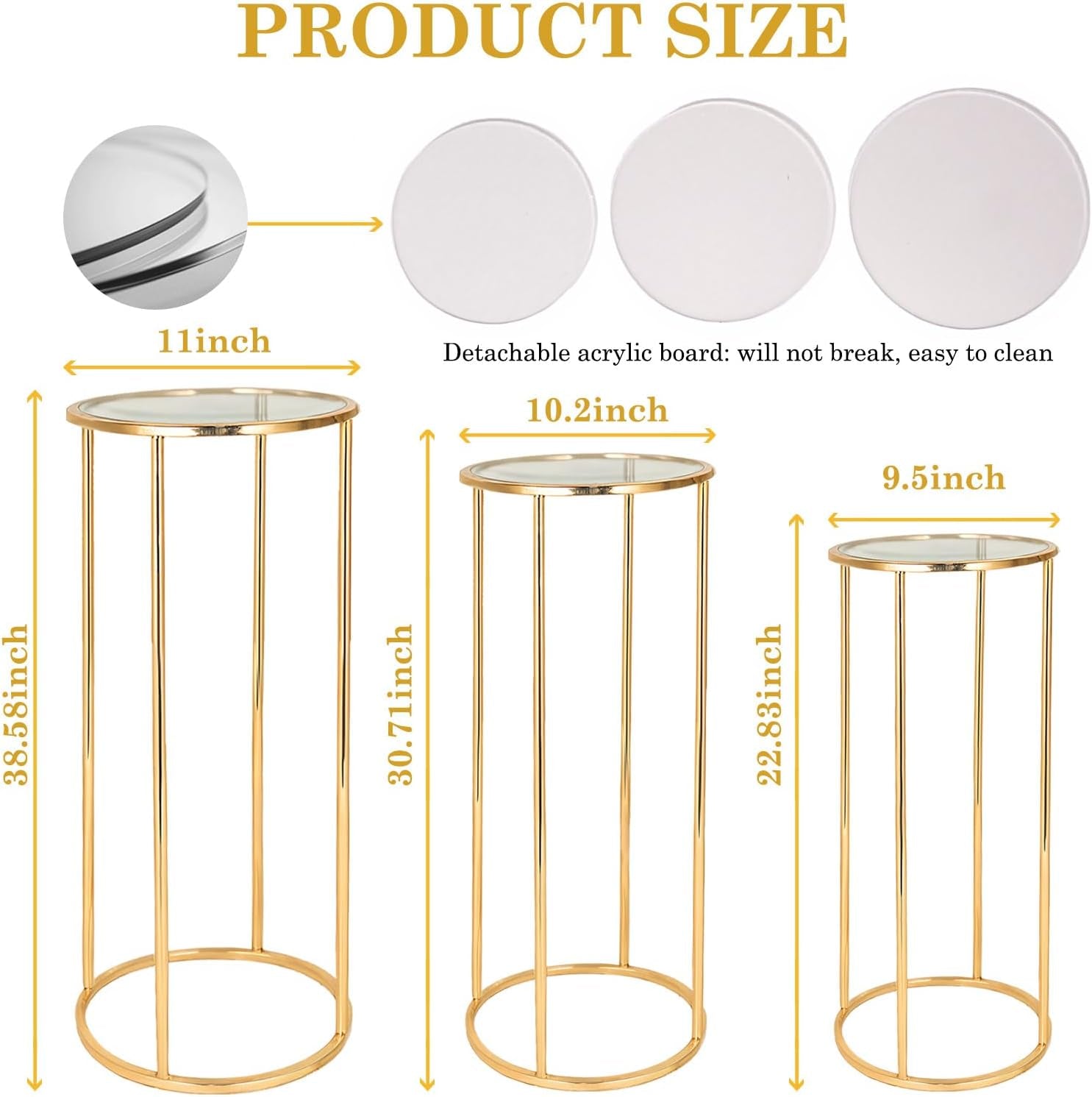 3PCS Cylinder Stands for Party, Gold Metal round Pedestal Stand, Flower Stand, Plant Stand, Cake Stand, Display Stand Tables for Weddings Party Birthday Festival Backdrop Decoration