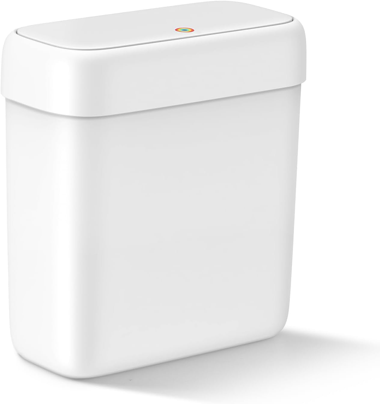 Small Bathroom Trash Can with Lid, 2.6 Gallons / 10 L Slim Plastic Garbage Bin with Pop-Up Lid, Mini Waste Basket Can Dog Proof for Kitchen, Bedroom, Office, Laundry, Toilet, Rv, White