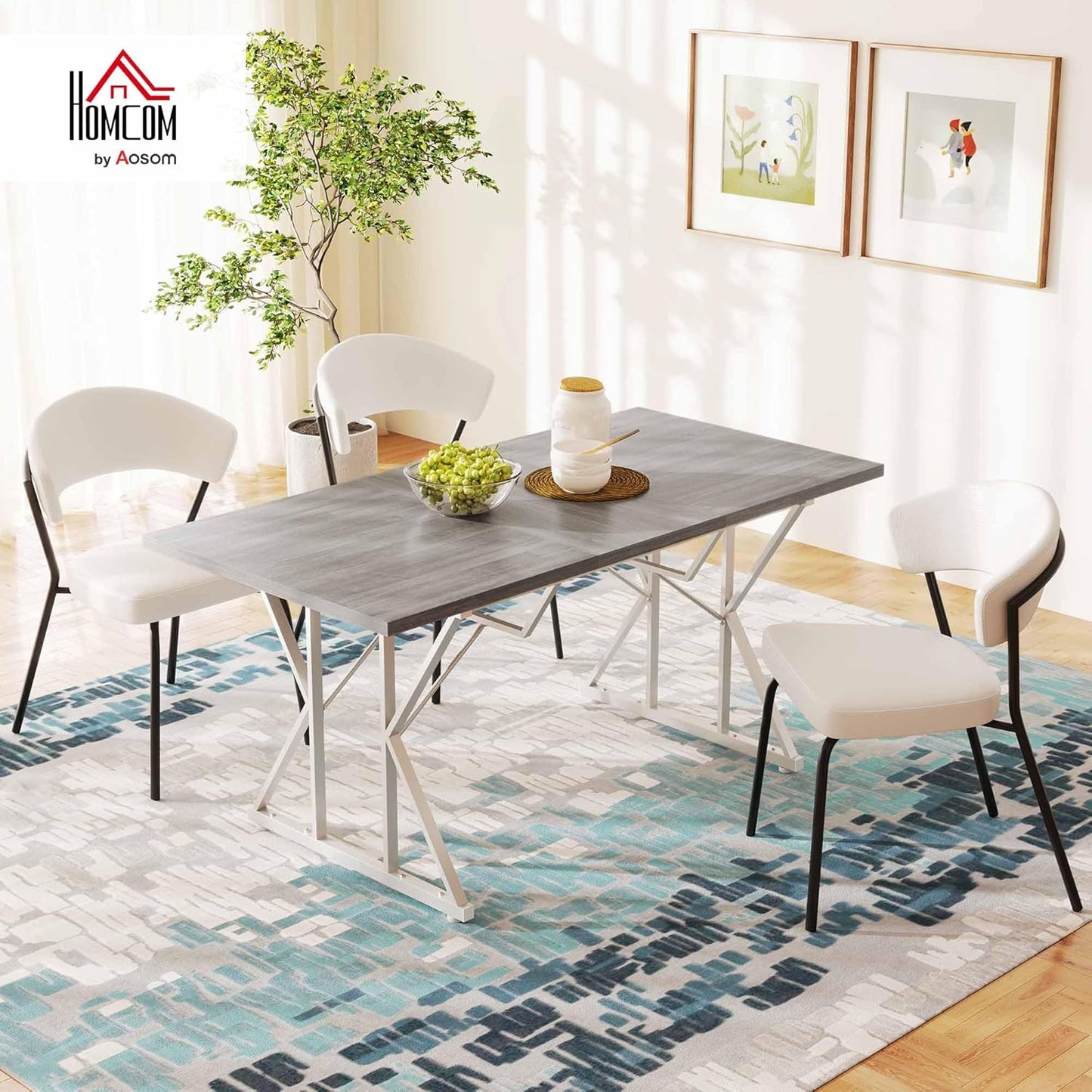 47"-63" Expandable Dining Table for 4-6 People, Farmhouse Extendable Dining Room Table with Heavy Duty Metal Trestle Base, Rectangle Kitchen Table, Distressed Gray