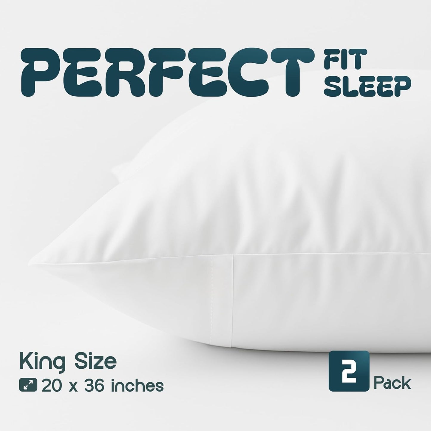 King Pillow Covers with Zipper 2 Pack - 20 X 36 Ultra-Soft, Cozy and Noiseless King Pillow Protector, 200 Thread Count, Fade-Resistant Pillow Shams