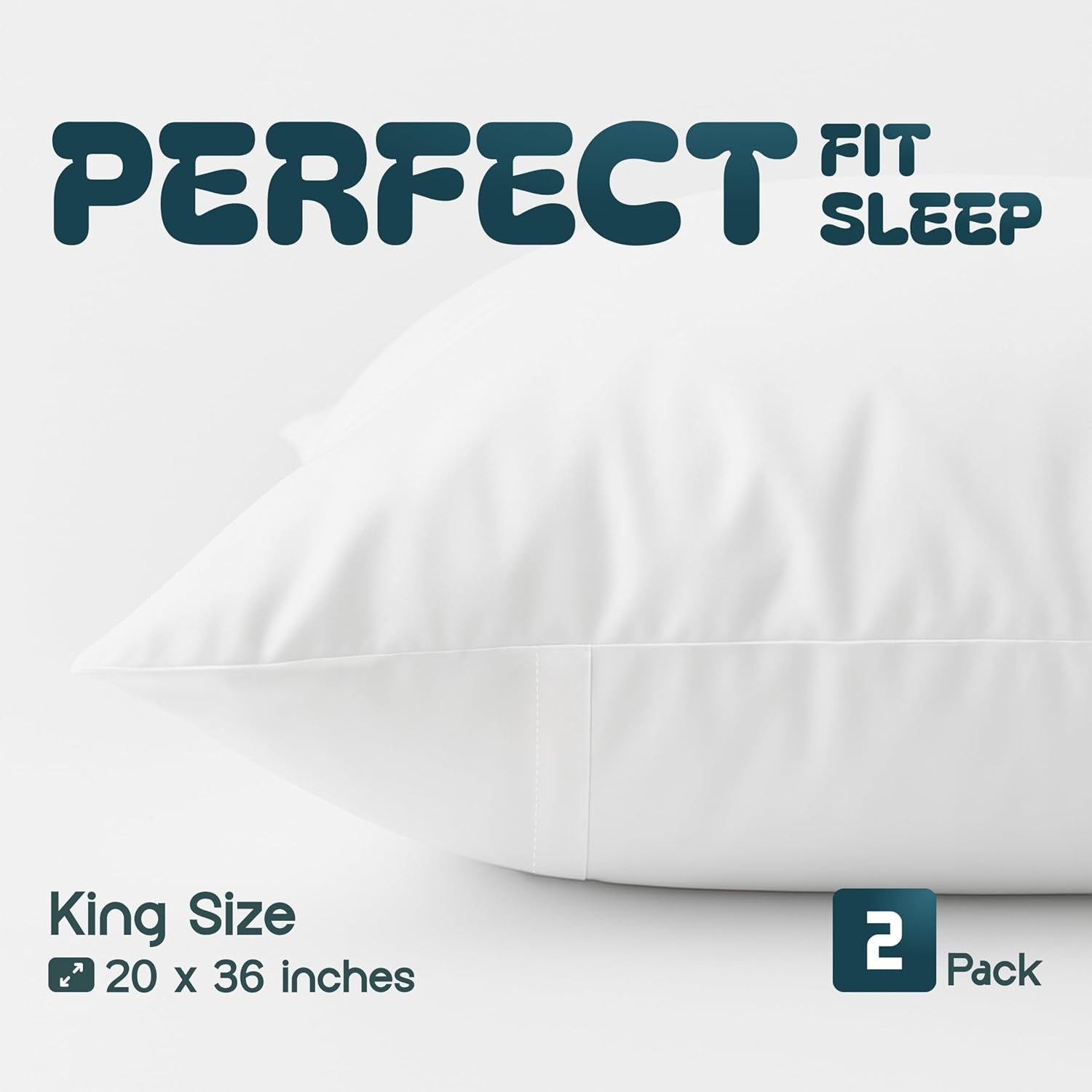 King Pillow Covers with Zipper 2 Pack - 20 X 36 Ultra-Soft, Cozy and Noiseless King Pillow Protector, 200 Thread Count, Fade-Resistant Pillow Shams