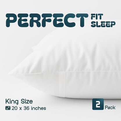 King Pillow Covers with Zipper 2 Pack - 20 X 36 Ultra-Soft, Cozy and Noiseless King Pillow Protector, 200 Thread Count, Fade-Resistant Pillow Shams