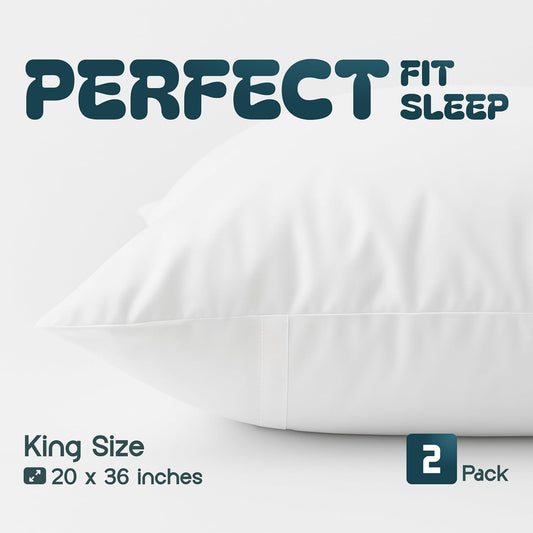King Pillow Covers with Zipper 2 Pack - 20 X 36 Ultra-Soft, Cozy and Noiseless King Pillow Protector, 200 Thread Count, Fade-Resistant Pillow Shams