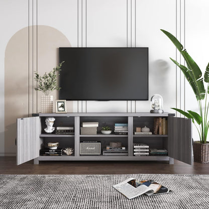 Modern Farmhouse TV Stand with Two Barn Doors and Storage Cabinets for Televisions up to 65+ Inch, Entertainment Center Console Table, Media Furniture for Living Room, 58 Inch, Gray Wash