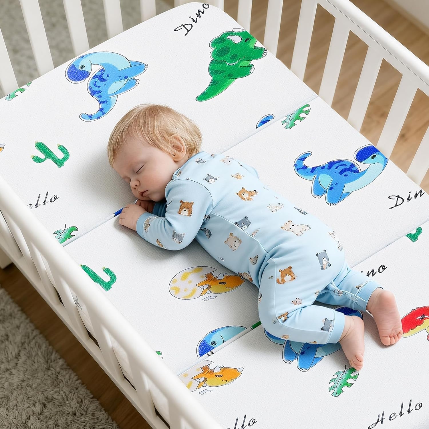 Trifold Pack and Play Mattress Portable Pack N Play Mattresses with Washable Cover Waterproof Travel Crib Mattress for Baby and Toddler Dinosaur Pattern - 38" X 26"