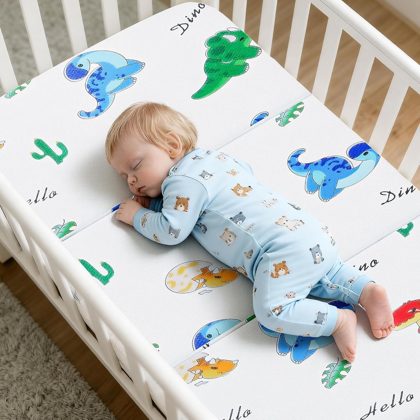 Trifold Pack and Play Mattress Portable Pack N Play Mattresses with Washable Cover Waterproof Travel Crib Mattress for Baby and Toddler Dinosaur Pattern - 38" X 26"